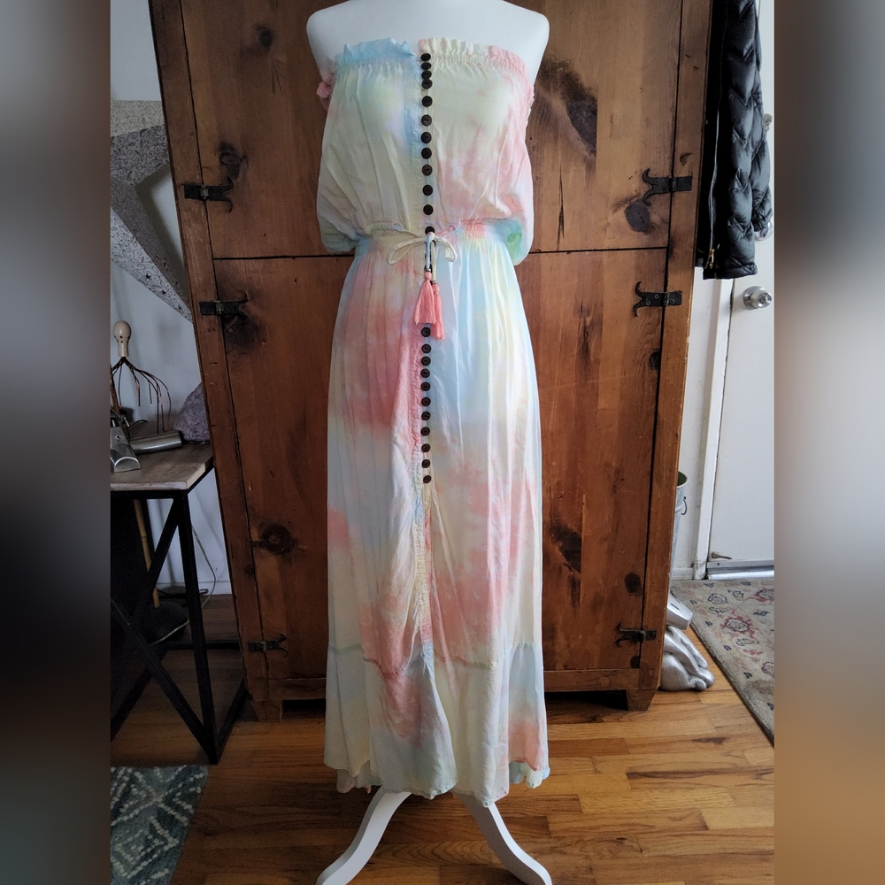 TIARE HAWAII Wmns S/M Strapless Maxi SunDress Pastel Color Splash SexyCore Class